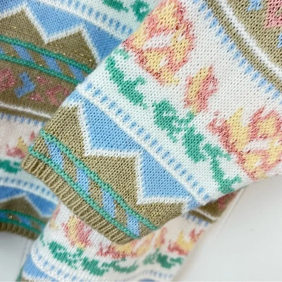 Vintage 80s Pastel Pattern Knit Sweater Fairy Kei Kawaii Oversized L XL - Picture 6 of 10